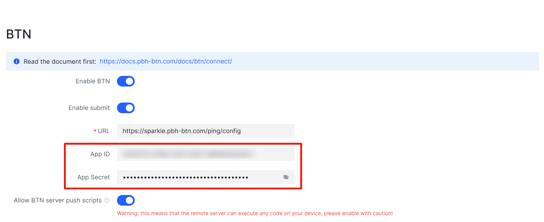 BTN Configuration Interface